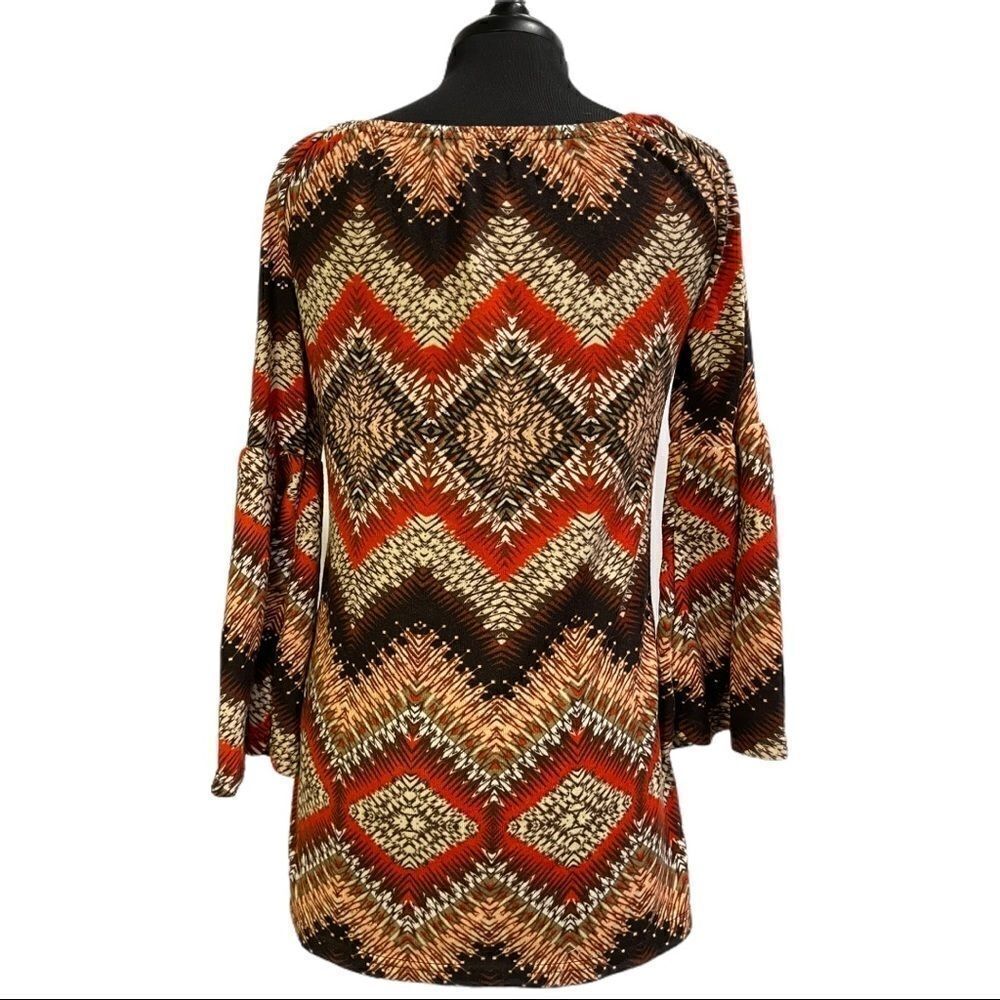 WINWIN Retro Patterned Bell Sleeve Tunic Sz S-M - Picture 6 of 11